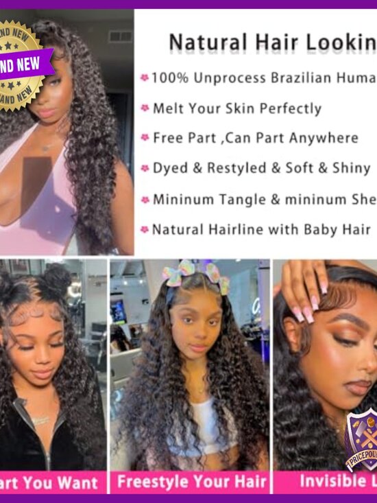 24 Inch Deep Wave Lace Front Wig Human Hair 13x4 Glueless Pre Plucked main image 5